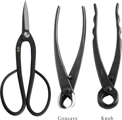 Wazakura Made in Japan 5PCS Bonsai Tool Kit with Roll Bag: Yasugi Steel Twig Bonsai Scissors, Concave Branch Cutter, Knob Cutter, Wire Cutter, Tweezers - 5 Tools Twig Schissor Set with Case…