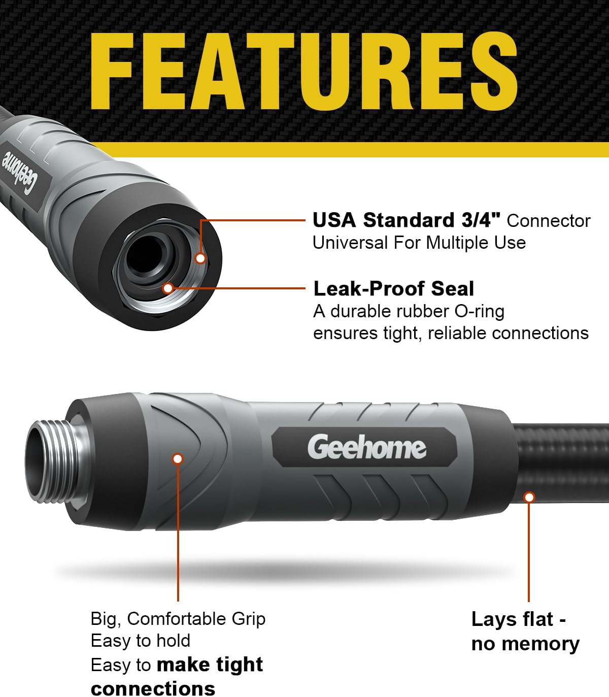 Leader Short Garden Hose, 5 ft x 5/8" Polyurethane Water Hose with Swivel Fittings, Flexible, Lightweight, No-Kink, Leakproof, Burst 600 PSI, Black