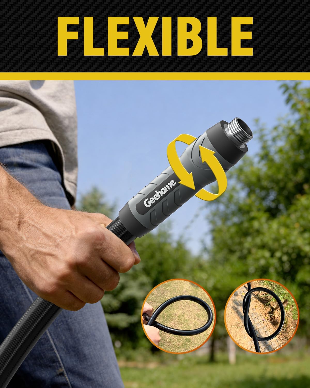 Leader Short Garden Hose, 5 ft x 5/8" Polyurethane Water Hose with Swivel Fittings, Flexible, Lightweight, No-Kink, Leakproof, Burst 600 PSI, Black