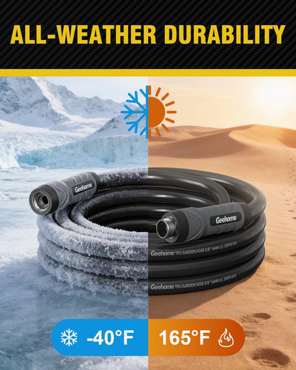 Leader Short Garden Hose, 5 ft x 5/8" Polyurethane Water Hose with Swivel Fittings, Flexible, Lightweight, No-Kink, Leakproof, Burst 600 PSI, Black