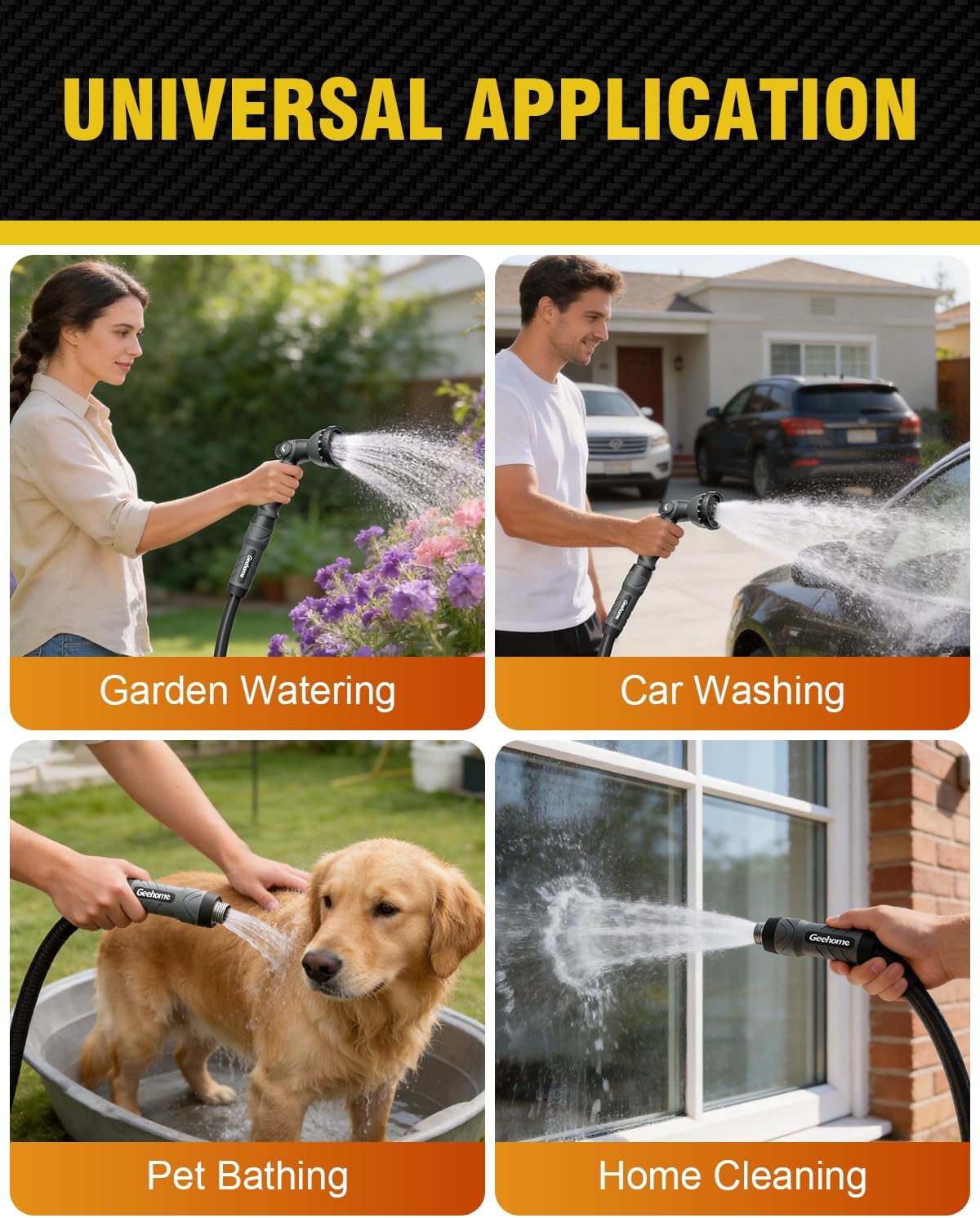 Leader Short Garden Hose, 5 ft x 5/8" Polyurethane Water Hose with Swivel Fittings, Flexible, Lightweight, No-Kink, Leakproof, Burst 600 PSI, Black
