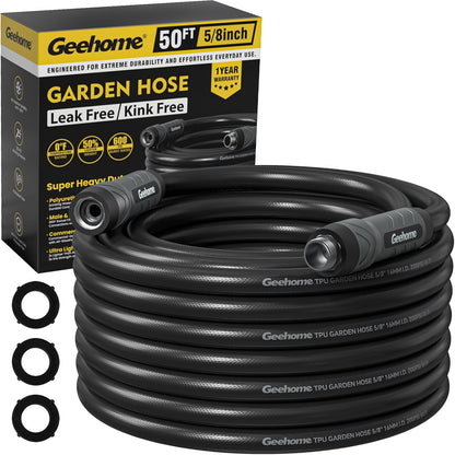 Leader Short Garden Hose, 5 ft x 5/8" Polyurethane Water Hose with Swivel Fittings, Flexible, Lightweight, No-Kink, Leakproof, Burst 600 PSI, Black