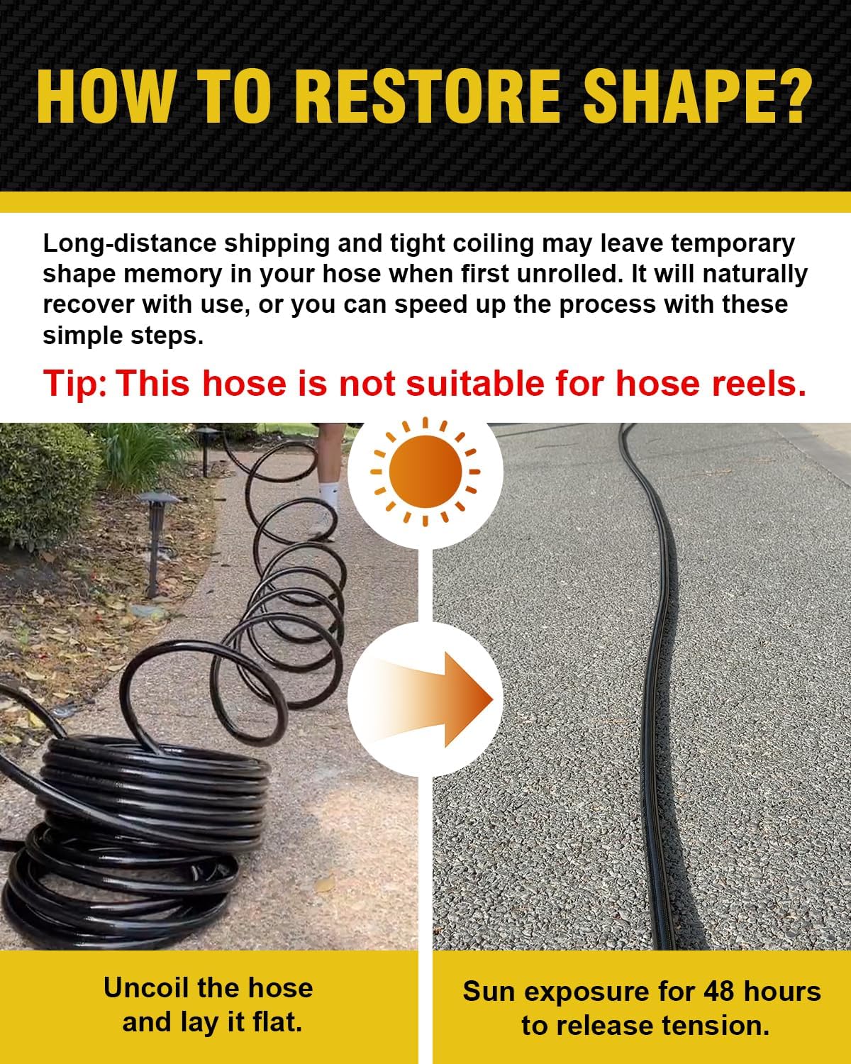 Leader Short Garden Hose, 5 ft x 5/8" Polyurethane Water Hose with Swivel Fittings, Flexible, Lightweight, No-Kink, Leakproof, Burst 600 PSI, Black