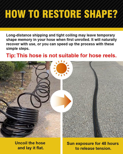 Leader Short Garden Hose, 5 ft x 5/8" Polyurethane Water Hose with Swivel Fittings, Flexible, Lightweight, No-Kink, Leakproof, Burst 600 PSI, Black