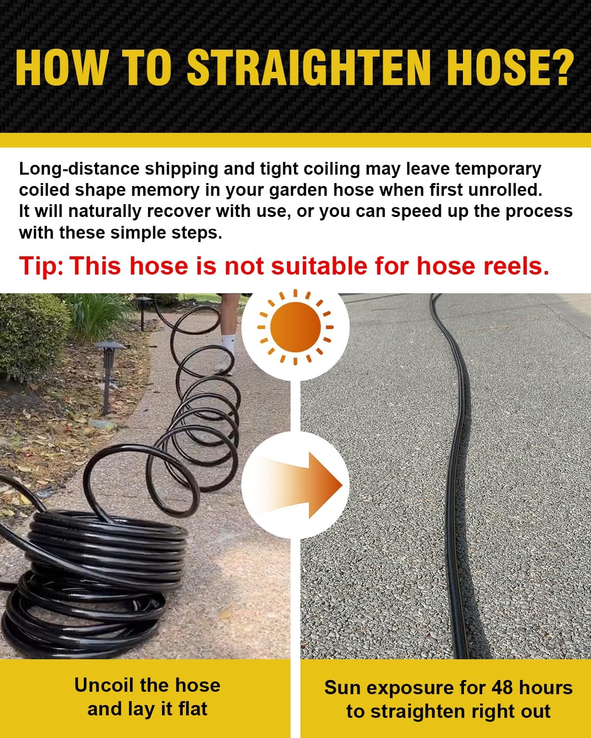 Leader Short Garden Hose, 5 ft x 5/8" Polyurethane Water Hose with Swivel Fittings, Flexible, Lightweight, No-Kink, Leakproof, Burst 600 PSI, Black
