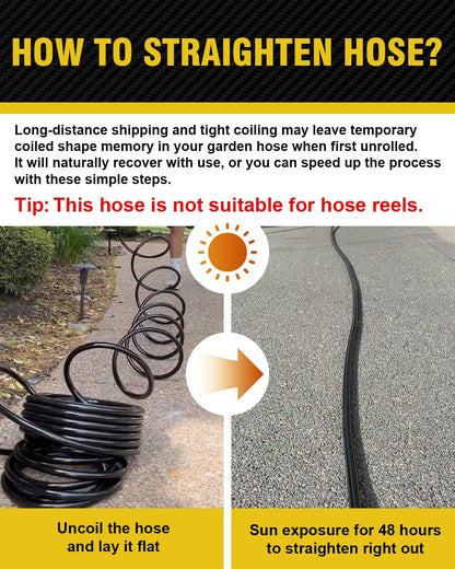 Leader Short Garden Hose, 5 ft x 5/8" Polyurethane Water Hose with Swivel Fittings, Flexible, Lightweight, No-Kink, Leakproof, Burst 600 PSI, Black
