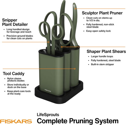 Indoor Plant Care 3-Piece Set, Precision Gardening Tools, Green