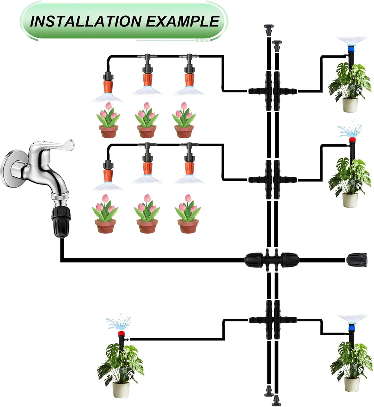 240FT Drip Irrigation System,Irrigation System for Garden with 1/2 inch Hose 1/4 inch Distribution Tubing and Accessories,Drip Irrigation Parts Garden Watering System