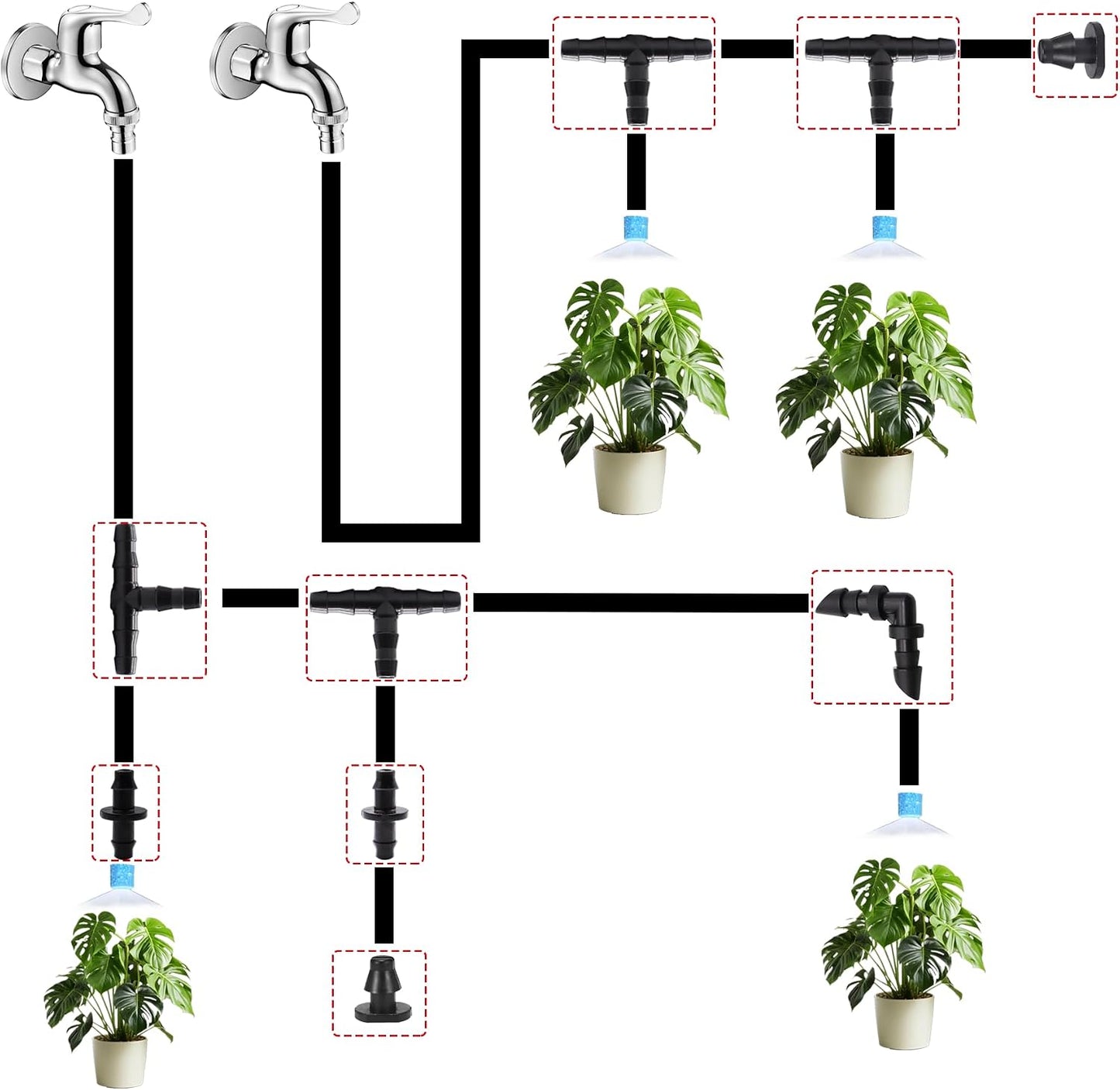 240FT Drip Irrigation System,Irrigation System for Garden with 1/2 inch Hose 1/4 inch Distribution Tubing and Accessories,Drip Irrigation Parts Garden Watering System