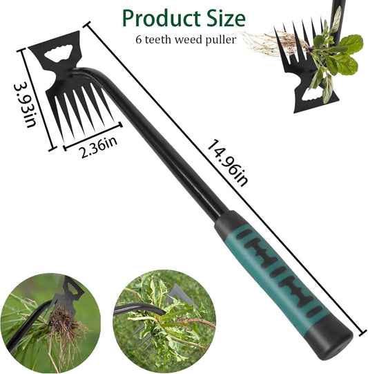 Weed Puller Tool,Crack Weeder Tool, Stainless Steel Crevice Weeding Digger Tool, Paving Brick Moss Removal,6 Teethes Dual Purpose Hand Weeder Tool for Yard Garden, Lawn Edger and Driveway(3 Pcs)