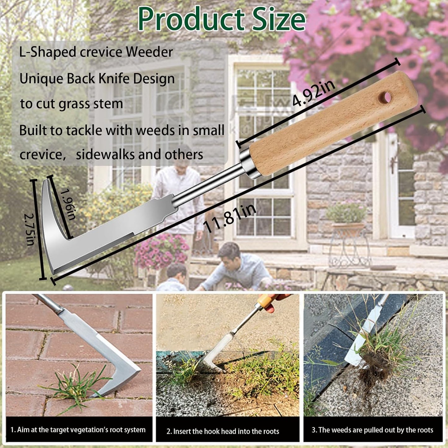 Weed Puller Tool,Crack Weeder Tool, Stainless Steel Crevice Weeding Digger Tool, Paving Brick Moss Removal,6 Teethes Dual Purpose Hand Weeder Tool for Yard Garden, Lawn Edger and Driveway(3 Pcs)