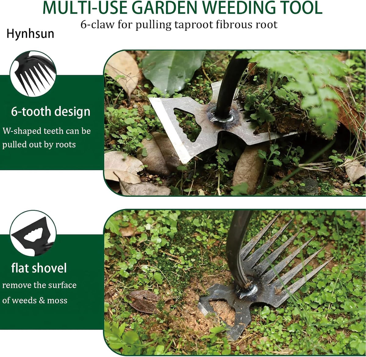 Weed Puller Tool,Crack Weeder Tool, Stainless Steel Crevice Weeding Digger Tool, Paving Brick Moss Removal,6 Teethes Dual Purpose Hand Weeder Tool for Yard Garden, Lawn Edger and Driveway(3 Pcs)