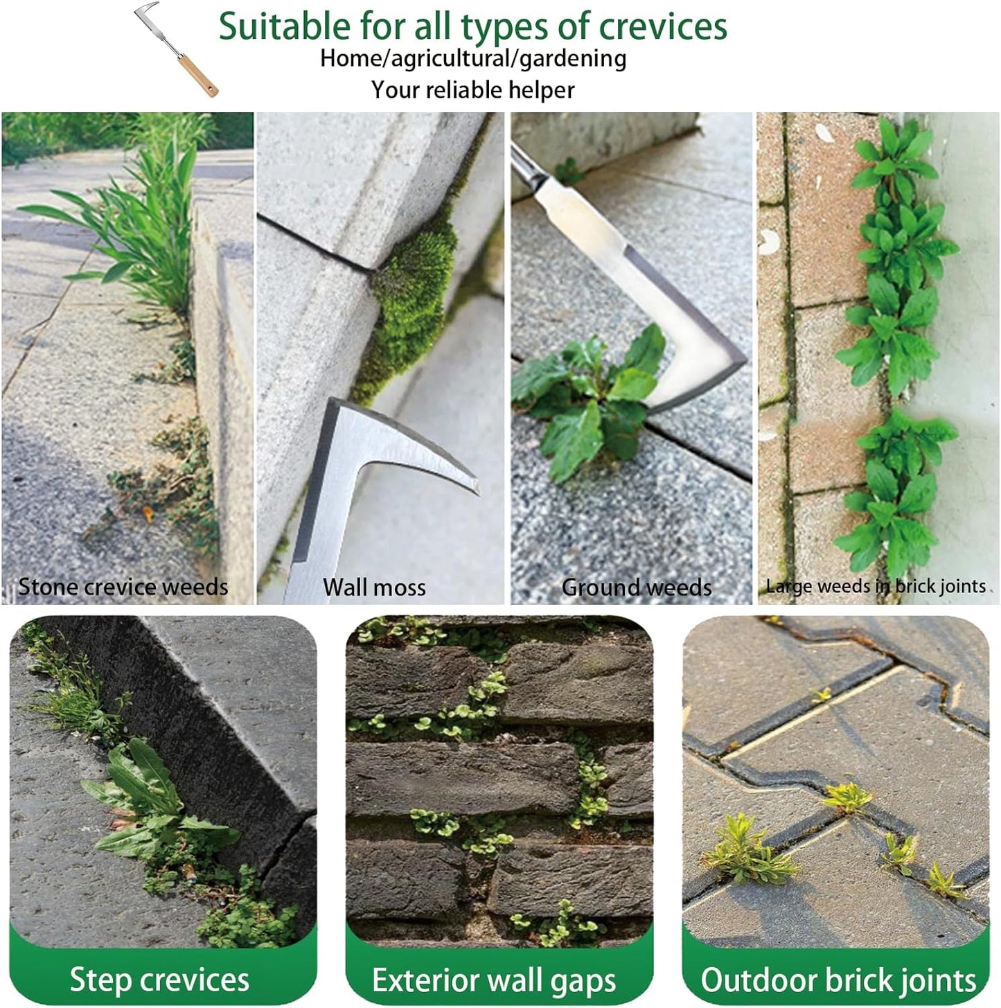 Weed Puller Tool,Crack Weeder Tool, Stainless Steel Crevice Weeding Digger Tool, Paving Brick Moss Removal,6 Teethes Dual Purpose Hand Weeder Tool for Yard Garden, Lawn Edger and Driveway(3 Pcs)