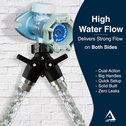 ® Garden Hose Splitter 2 Way Heavy Duty | Faucet Adapter with Long Handle, Outdoor Water Spigot Hose Bib Y Wye Splitter, Dual Outlet Shut Off Valve Hose Connector, Leak Free