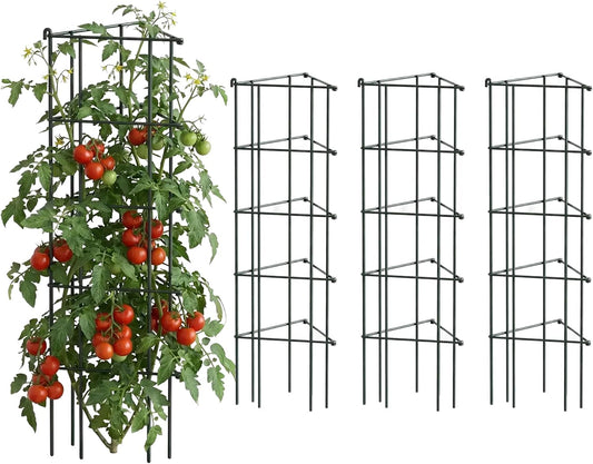 Vego 3-Panel Tomato Cage for Garden & Pots, Rust-Resistant Tomato Stakes Plant Cage Trellis Support for Climbing Vegetables Plants- 11.5" Triangle 4 Pack