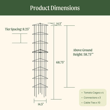 Vego 3-Panel Tomato Cage for Garden & Pots, Rust-Resistant Tomato Stakes Plant Cage Trellis Support for Climbing Vegetables Plants- 11.5" Triangle 4 Pack