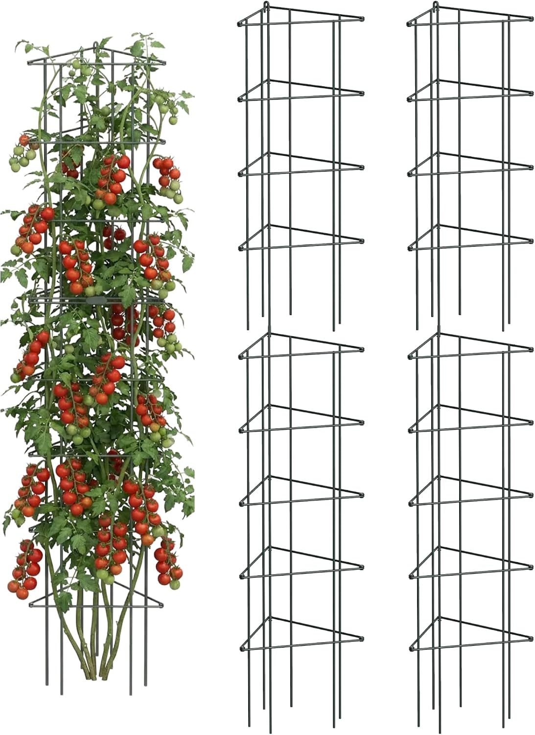 Vego 3-Panel Tomato Cage for Garden & Pots, Rust-Resistant Tomato Stakes Plant Cage Trellis Support for Climbing Vegetables Plants- 11.5" Triangle 4 Pack