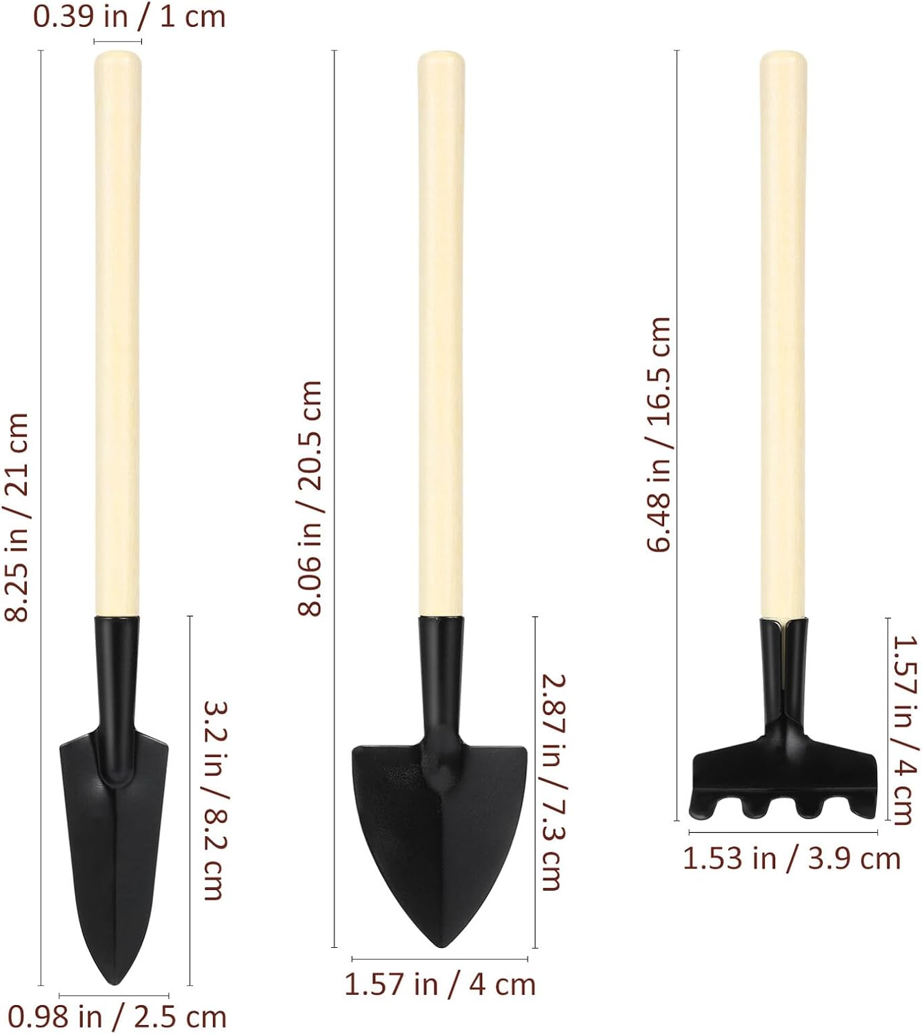 Mini Gardening Tools Set 6pcs with Hand Shovel, Rake, and Transplant Trowel Wooden Handle for Succulent Planting and Flower Garden Weeding