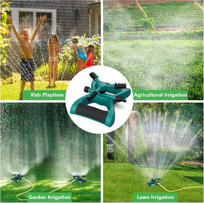 Sprinkler Water Sprinklers for Lawn Yard and Garden Large Coverage Area Oscillating Hose 360 Degree Rotating Sprinkler Irrigation System (Green) (LS-2022)