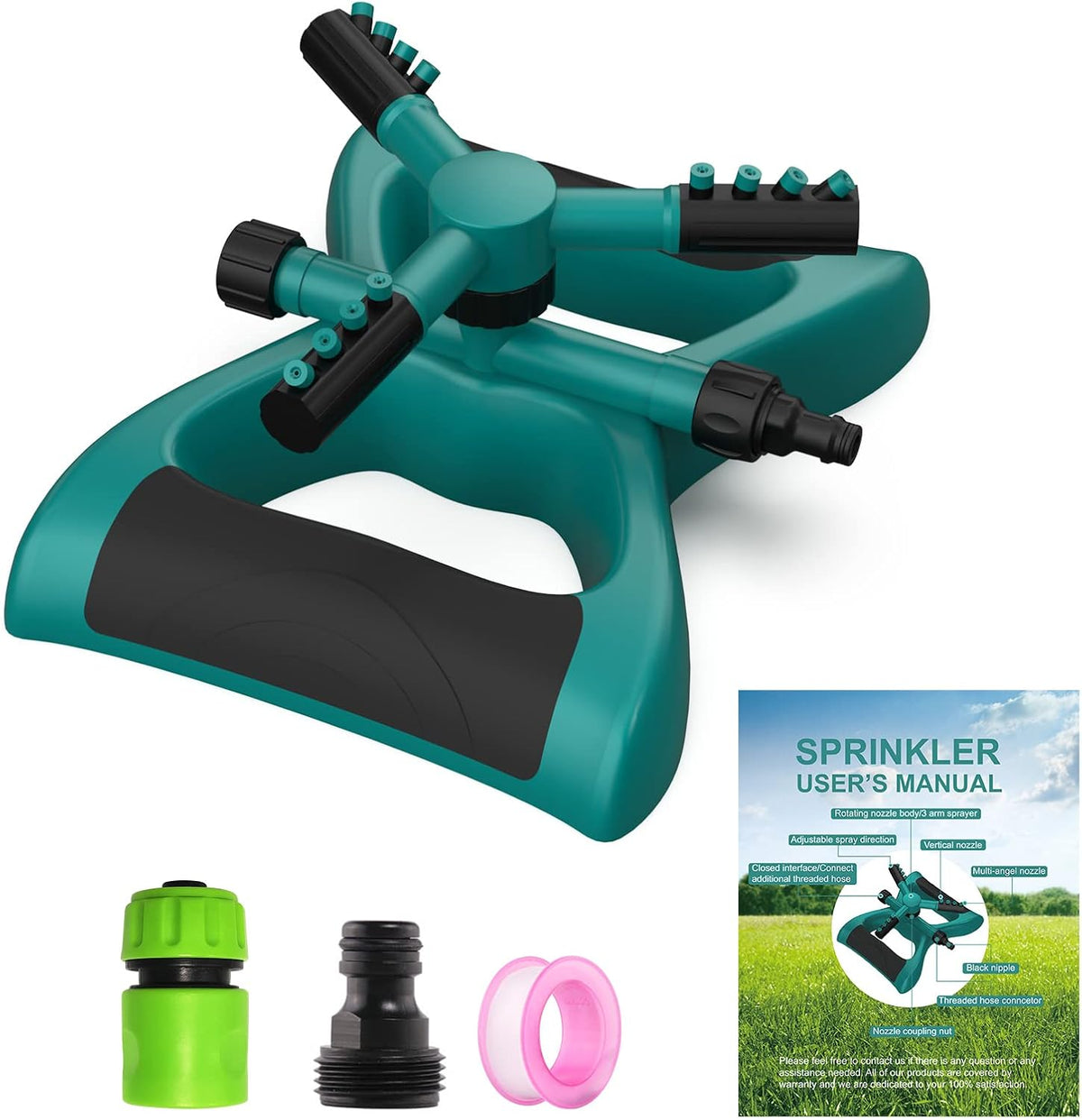 Sprinkler Water Sprinklers for Lawn Yard and Garden Large Coverage Area Oscillating Hose 360 Degree Rotating Sprinkler Irrigation System (Green) (LS-2022)