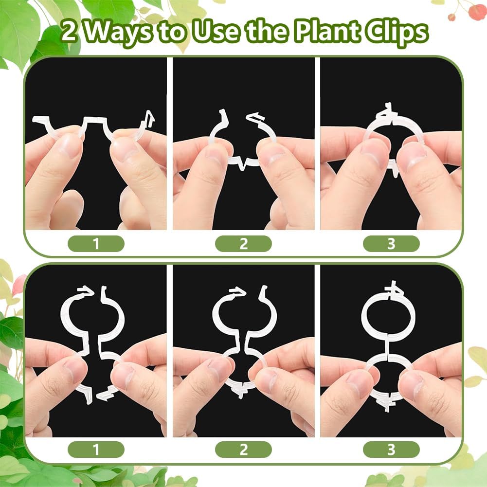 Plant Support Clips, Reusable Garden Clips for Securing Plants (100, Green)