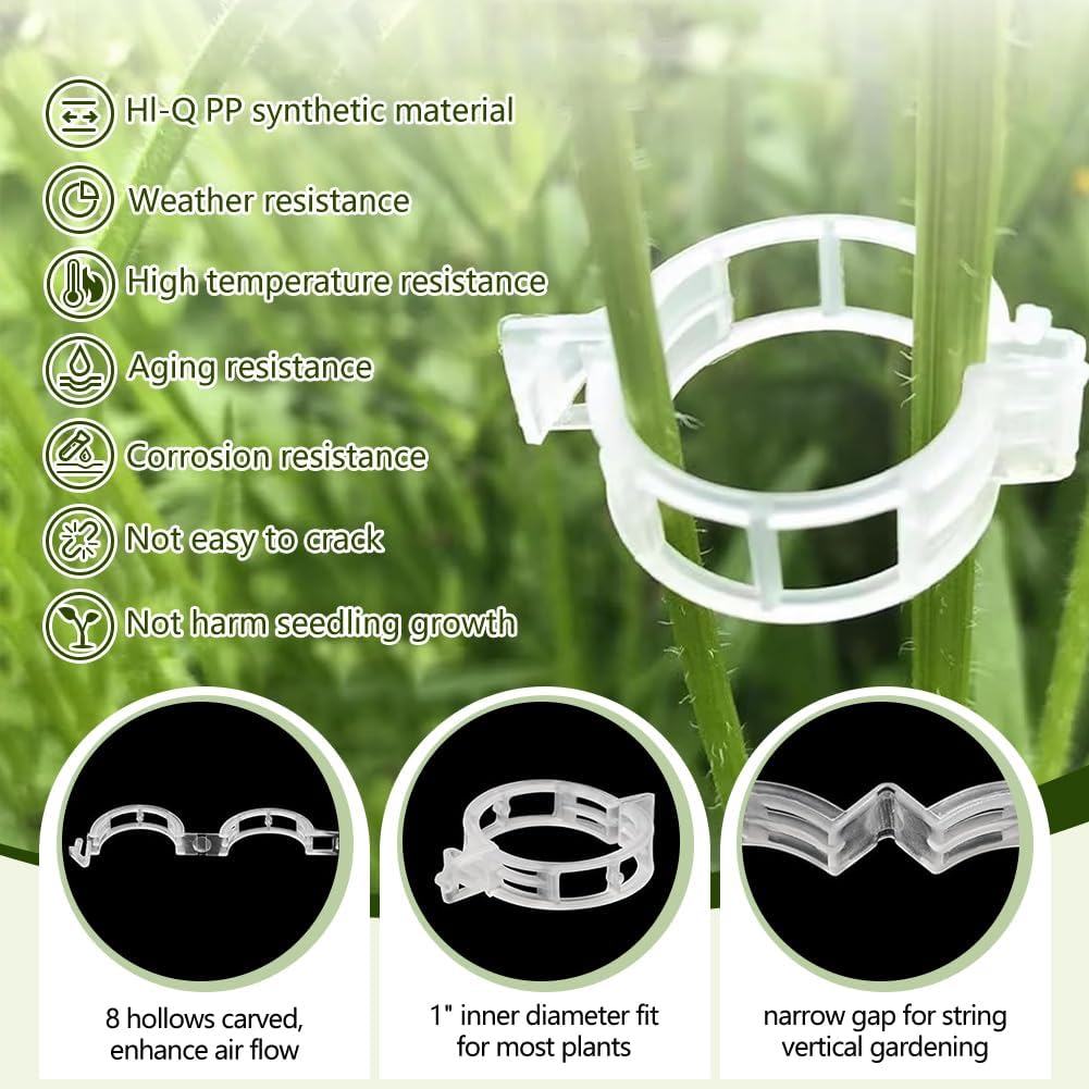 Plant Support Clips, Reusable Garden Clips for Securing Plants (100, Green)