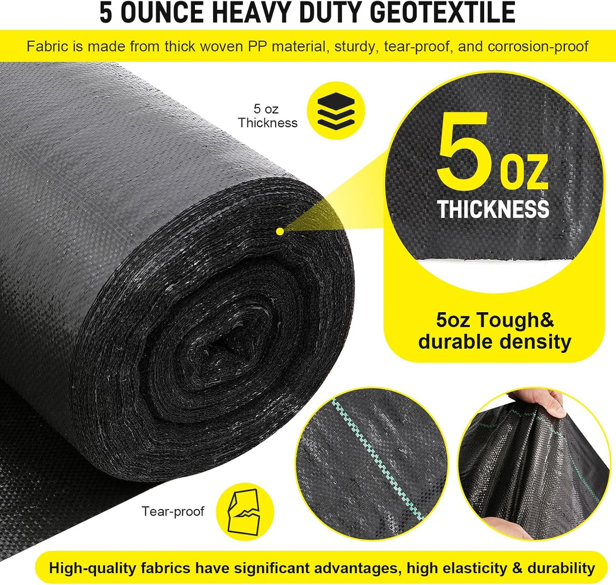 Driveway Fabric,13x115 ft Road Fabric Commercial Weed Barrier Fabric, Landscape Fabric Heavy Duty 5OZ French Drain Fabric for Erosion Control,Landscape Fabric,Weed Barrier,Construction Projects