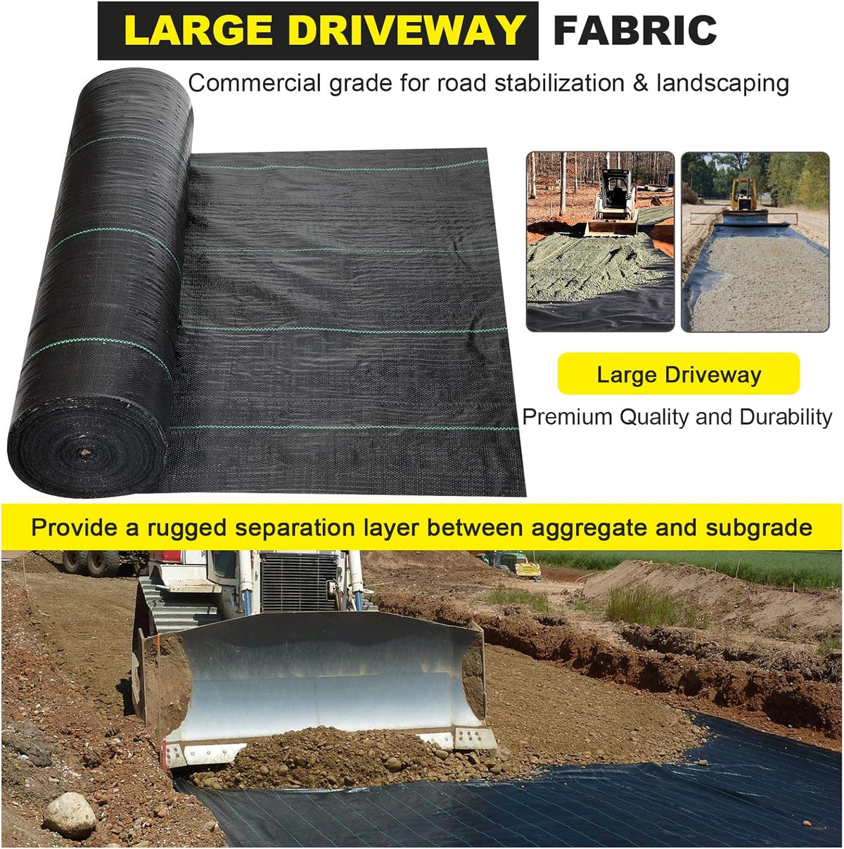 Driveway Fabric,13x115 ft Road Fabric Commercial Weed Barrier Fabric, Landscape Fabric Heavy Duty 5OZ French Drain Fabric for Erosion Control,Landscape Fabric,Weed Barrier,Construction Projects