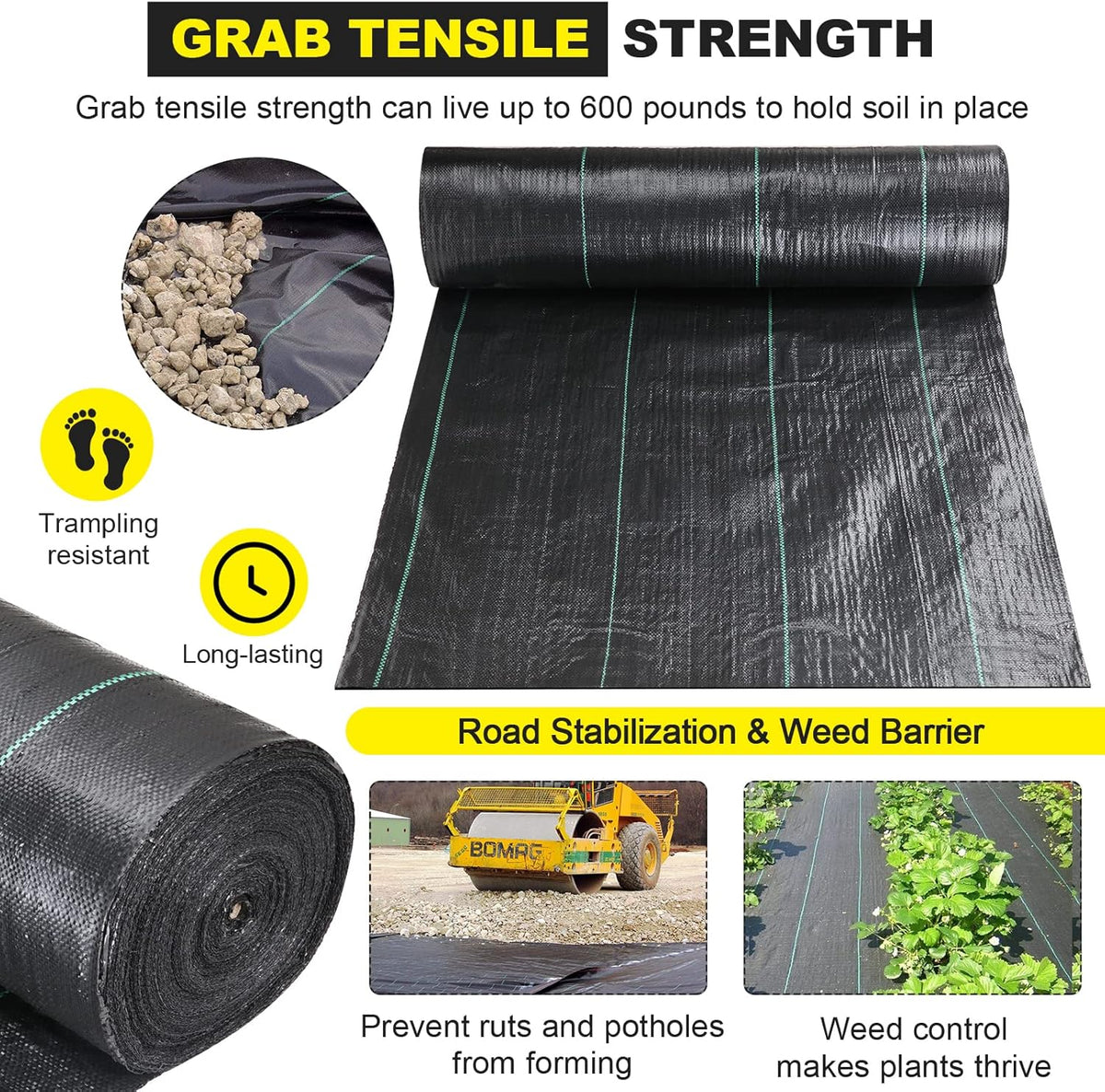 Driveway Fabric,13x115 ft Road Fabric Commercial Weed Barrier Fabric, Landscape Fabric Heavy Duty 5OZ French Drain Fabric for Erosion Control,Landscape Fabric,Weed Barrier,Construction Projects