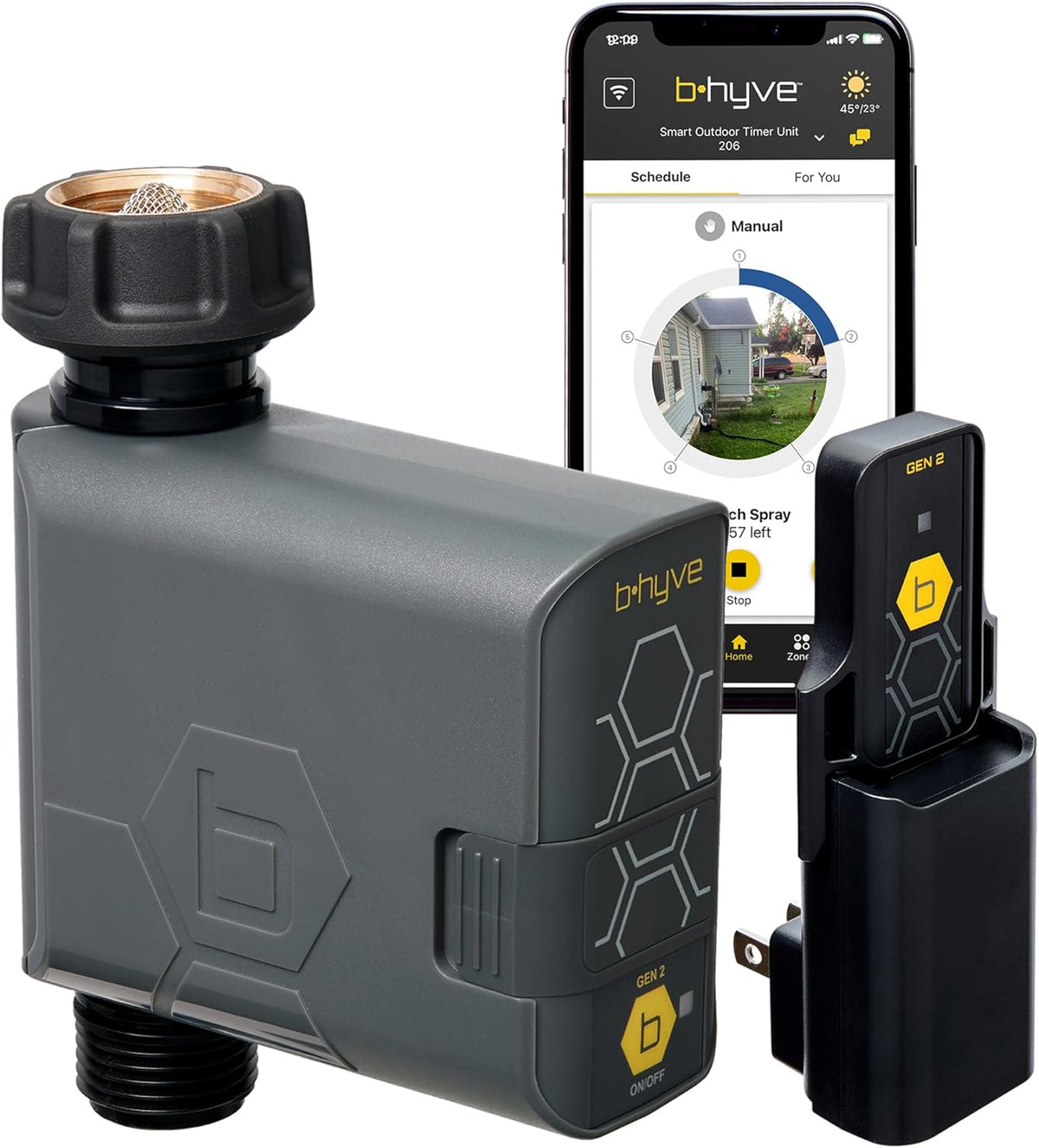 B-hyve Gen 2 Smart Hose Watering Timer with Wi-Fi Hub - Smart Hose Watering Timer - Wi-Fi System - App Controlled - Weatherproof AA Battery Powered - 90204