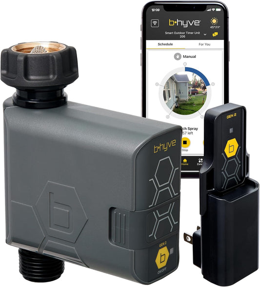 B-hyve Gen 2 Smart Hose Watering Timer with Wi-Fi Hub - Smart Hose Watering Timer - Wi-Fi System - App Controlled - Weatherproof AA Battery Powered - 90204