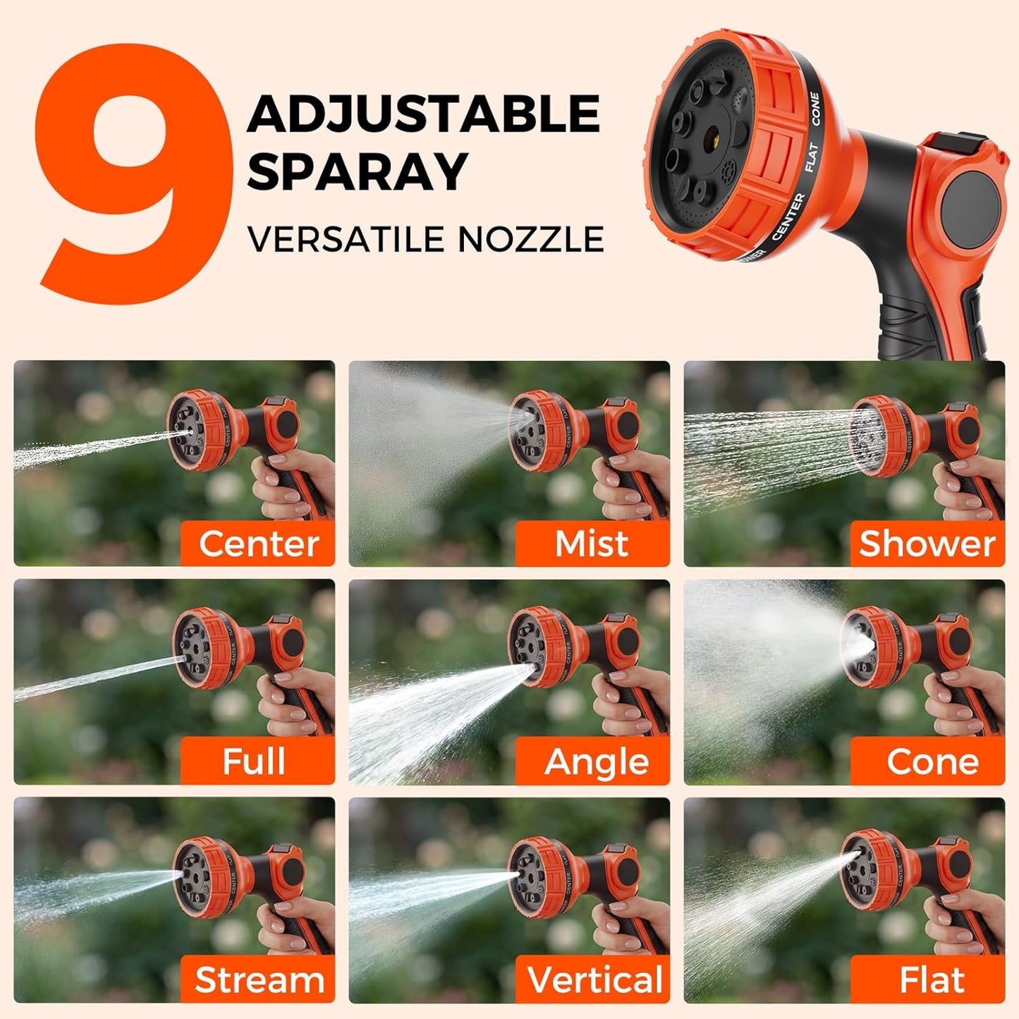 Upgraded Retractable Garden Hose Reel 1/2 inch x 130 ft 9 Pattern Nozzle Heavy Duty Wall-Mounted Any Length Lock Automatic Slow Return 180° Swivel UV Resistant Hose Reels for Outside