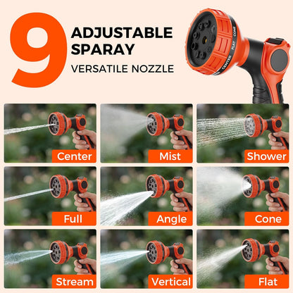 Upgraded Retractable Garden Hose Reel 1/2 inch x 130 ft 9 Pattern Nozzle Heavy Duty Wall-Mounted Any Length Lock Automatic Slow Return 180° Swivel UV Resistant Hose Reels for Outside