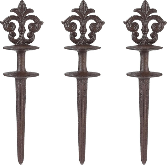Set of 3 Vintage Brown Cast Iron Hose Guide Stakes