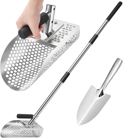 Sand Scoop for Metal Detecting, Metal Detector Scoop, Stainless Steel Sand Sifter Shovel, Fast Sifter Shovel for Underwater Treasure Hunting (Stainless Steel)