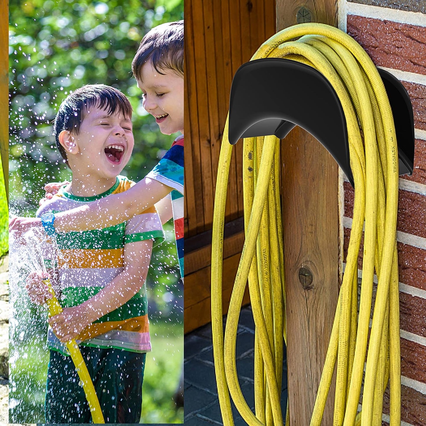 2-Pack Steel Wall-Mounted Heavy Duty Black Hose Bracket, Car Hose Holder, Carrier, Support for Garden Hose Hanger