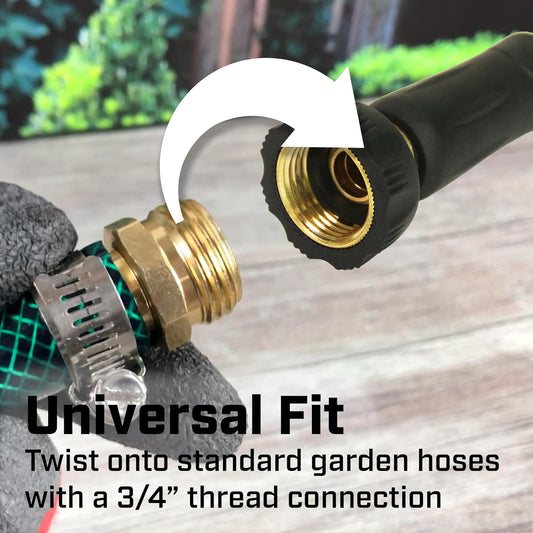 6-9476: High Pressure 3.5-inch Brass Twist Hose Nozzle, Heavy-Duty Adjustable Garden Hose Nozzle, Gardening, Watering and Irrigation, Outdoor Cleaning, Set of 2