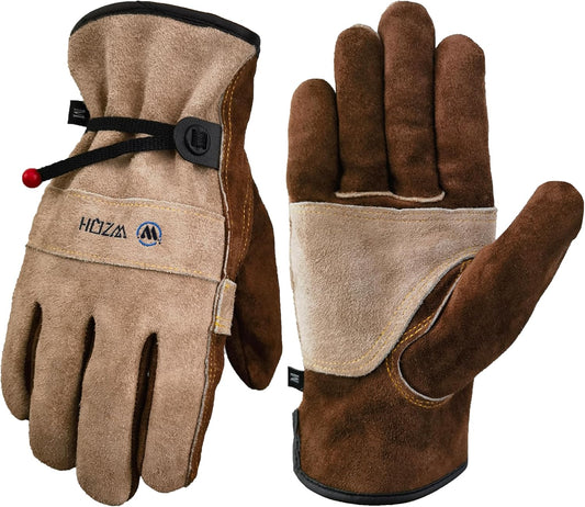Leather Work Gloves for Men or Women.Gardening,Welding,Coffee-grey L