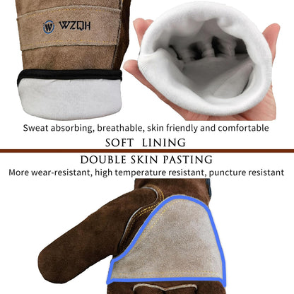 Leather Work Gloves for Men or Women.Gardening,Welding,Coffee-grey L