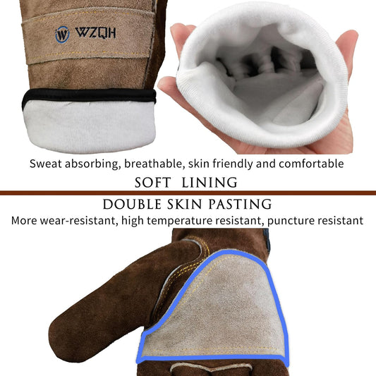 Leather Work Gloves for Men or Women.Gardening,Welding,Coffee-grey L