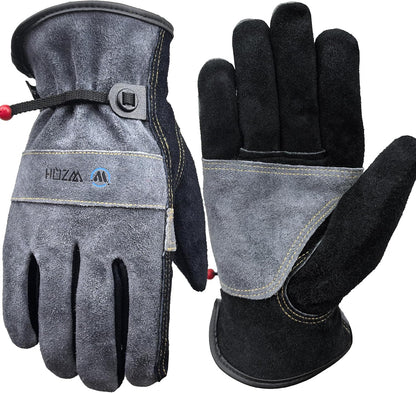 Leather Work Gloves for Men or Women.Gardening,Welding,Coffee-grey L