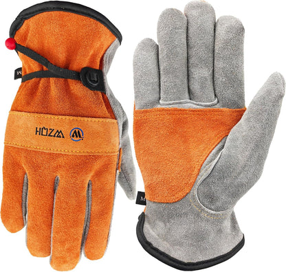 Leather Work Gloves for Men or Women.Gardening,Welding,Coffee-grey L