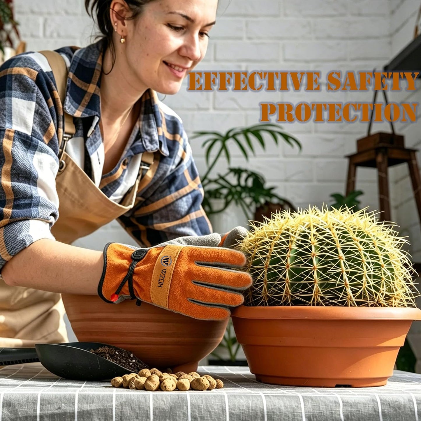 Leather Work Gloves for Men or Women.Gardening,Welding,Coffee-grey L