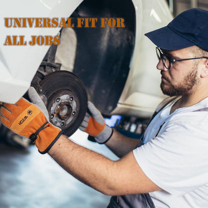 Leather Work Gloves for Men or Women.Gardening,Welding,Coffee-grey L