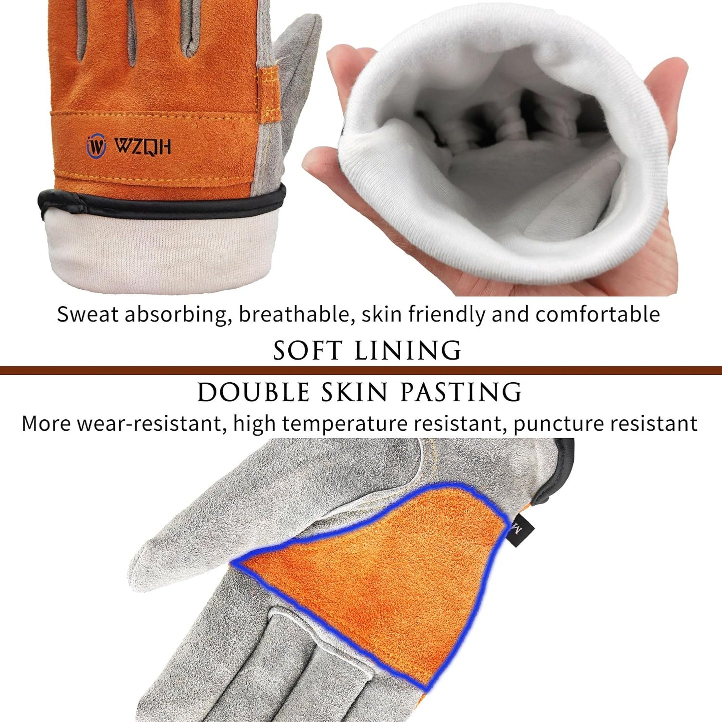 Leather Work Gloves for Men or Women.Gardening,Welding,Coffee-grey L