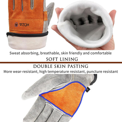 Leather Work Gloves for Men or Women.Gardening,Welding,Coffee-grey L