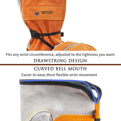 Leather Work Gloves for Men or Women.Gardening,Welding,Coffee-grey L