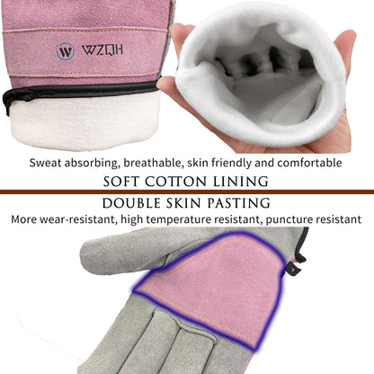 Leather Work Gloves for Men or Women.Gardening,Welding,Coffee-grey L