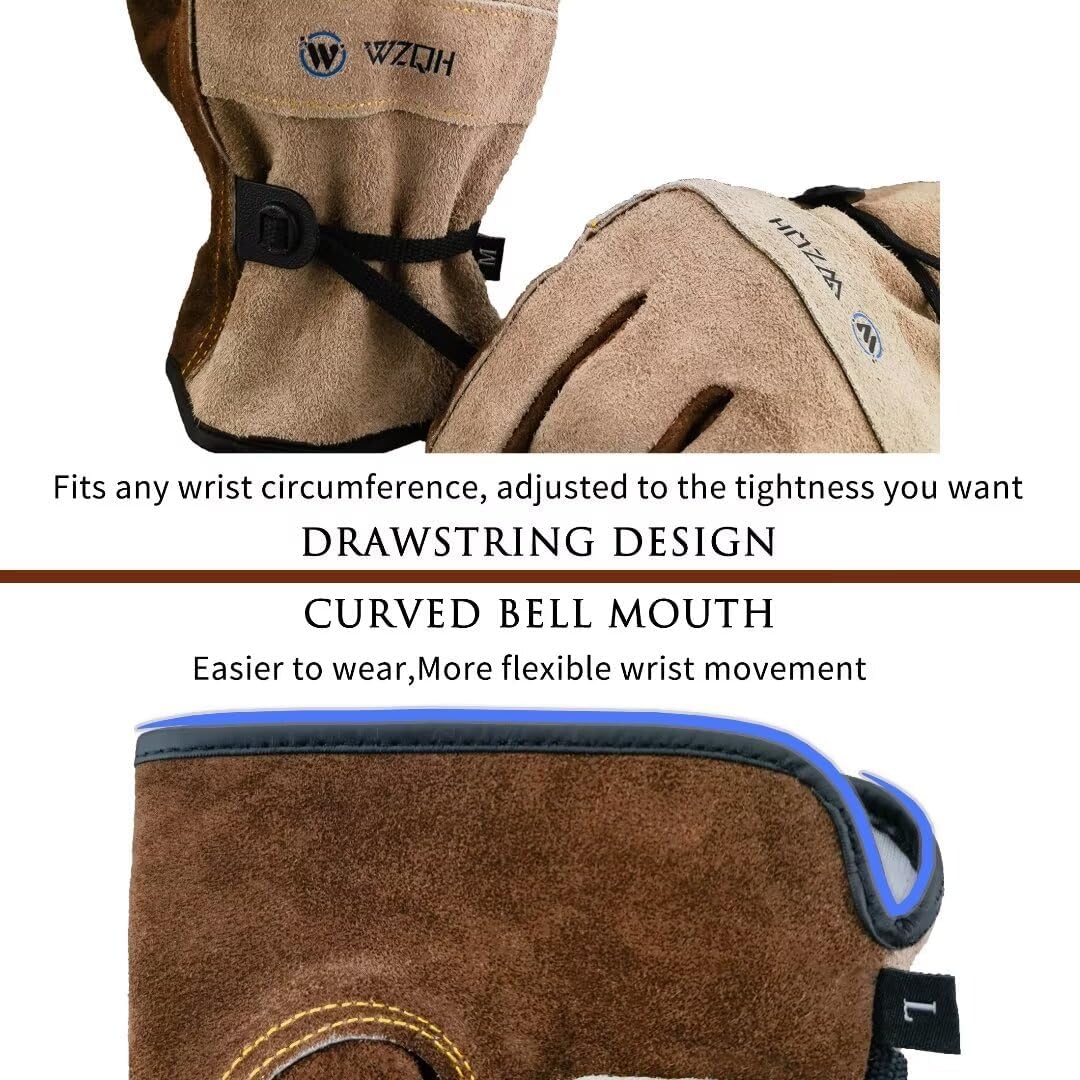 Leather Work Gloves for Men or Women.Gardening,Welding,Coffee-grey L