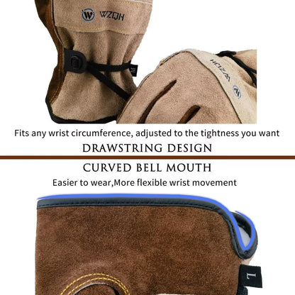 Leather Work Gloves for Men or Women.Gardening,Welding,Coffee-grey L